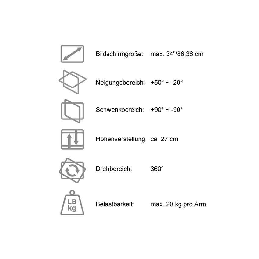 LC-EQ-A34B-D - FLEXX - Dual Monitor Desk Mount up to 34 inches
