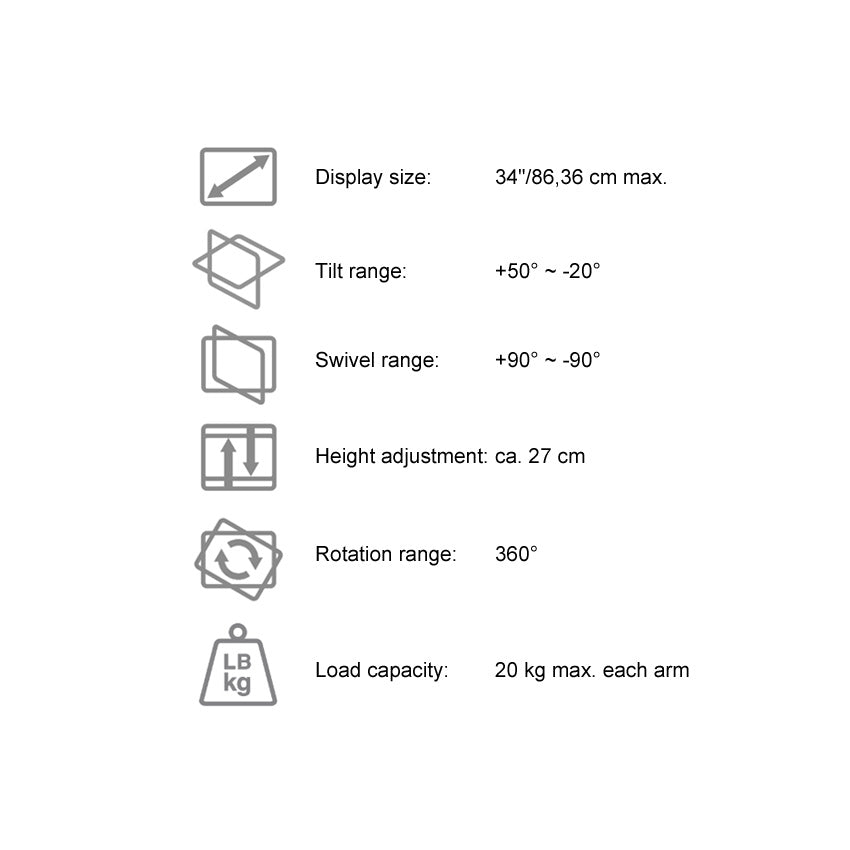 LC-EQ-A34B-D - FLEXX - Dual Monitor Desk Mount up to 34 inches