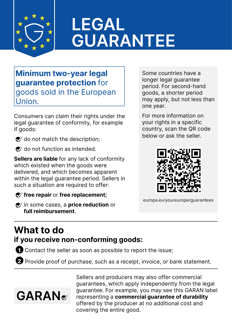 Notice on the legal guarantee of conformity